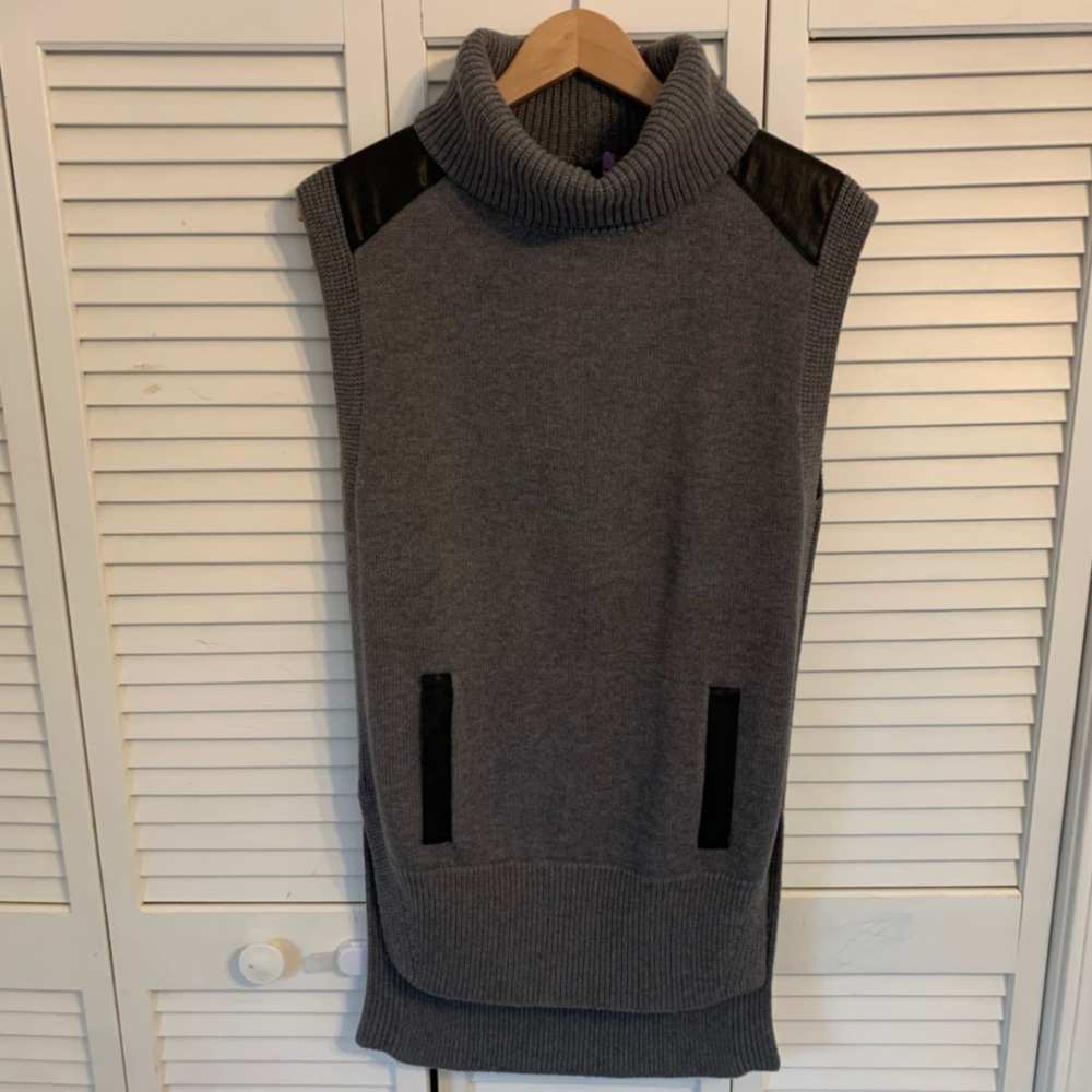 Banana Republic Marled Faux Leather Tunic Sleeveless Sweater Wool Blend Womens S